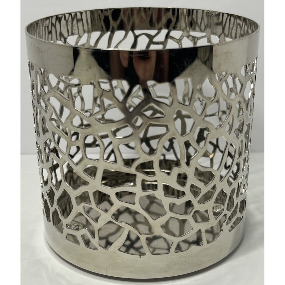 Yankee Candle Matrix Small Silver Chrome Metal Candle Holder Sleeve EUC‎